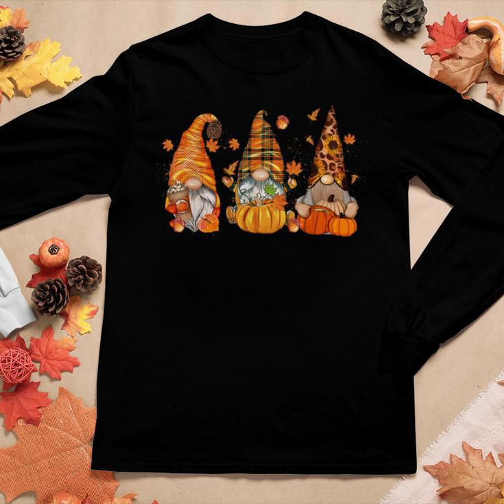 Gnome Fall Coffee Gnome Pumpkin Autumn Gnomes Thanksgiving Women Graphic Long Sleeve T-shirt Personalized Gifts