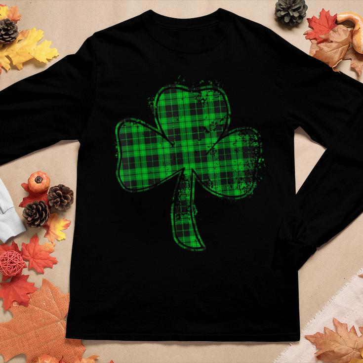 Green Buffalo Plaid Shamrock Lucky St Patricks Day Womens Women Graphic Long Sleeve T-shirt Personalized Gifts