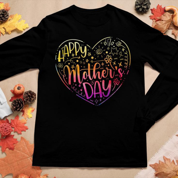 Happy Mothers Day With Tie-Dye Heart Mothers Day Women Graphic Long Sleeve T-shirt Personalized Gifts