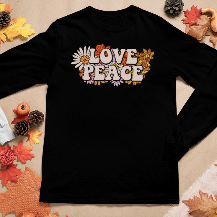 Hippie Flower Colorful Love Peace Design Women Graphic Long Sleeve T-shirt Funny Gifts