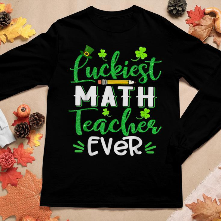 Luckiest Math Teacher Ever Funny Shamrock St Patricks Day Women Graphic Long Sleeve T-shirt Personalized Gifts