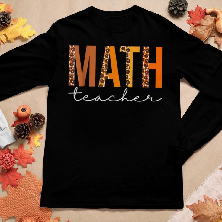 Math Teacher Leopard Squad Cute Fall Autumn Thanksgiving Women Graphic Long Sleeve T-shirt Personalized Gifts