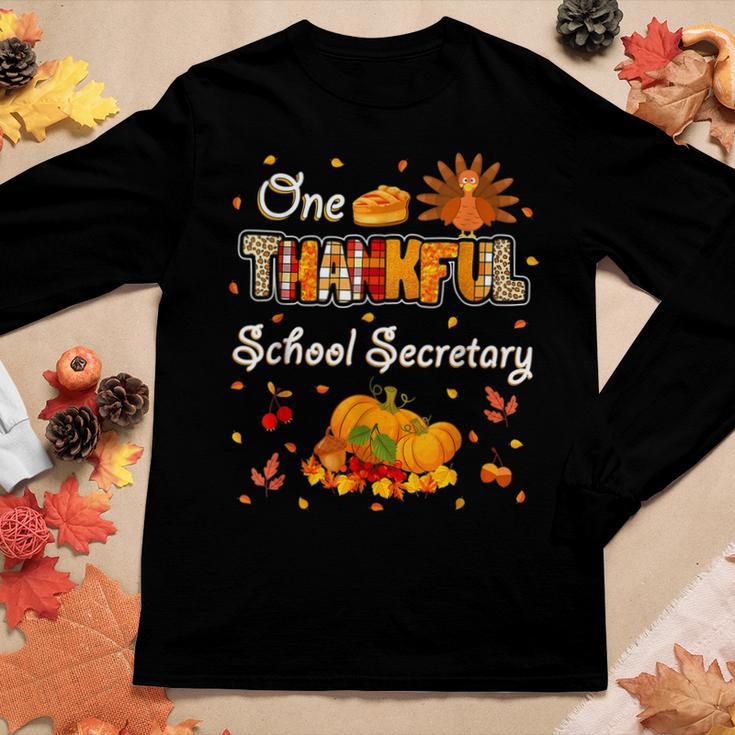 One Thankful School Secretary Fall Autumn Thanksgiving Women Graphic Long Sleeve T-shirt Personalized Gifts
