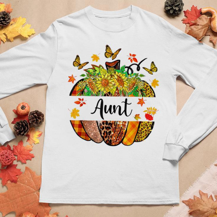 Aunt Fall Leopard Pumpkin Sunflowers Autumn Thanksgiving V2 Women Graphic Long Sleeve T-shirt Personalized Gifts