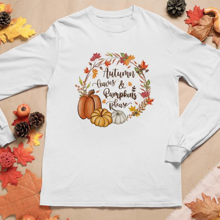 Cozy Autumn Fall Autumn Leaves _ Pumpkins Please Women Graphic Long Sleeve T-shirt Funny Gifts