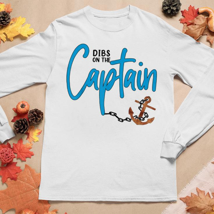 Dibs On The Captain Fire Captain Wife Girlfriend Sailing Women Graphic Long Sleeve T-shirt Personalized Gifts