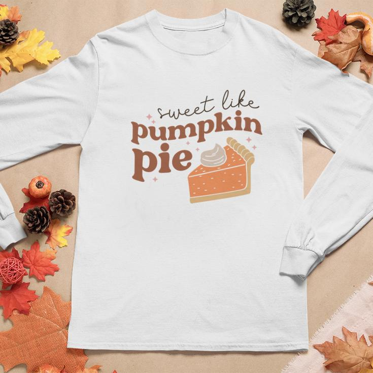 Fall Retro Sweet Like Pumpkin Pie Thanksgiving Quotes Autumn Season Women Graphic Long Sleeve T-shirt Funny Gifts