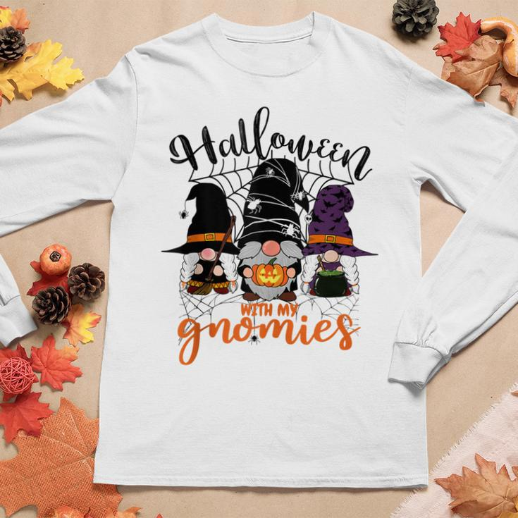 Gnomes Halloween With My Gnomies Witch Garden Gnome Women Graphic Long Sleeve T-shirt Personalized Gifts