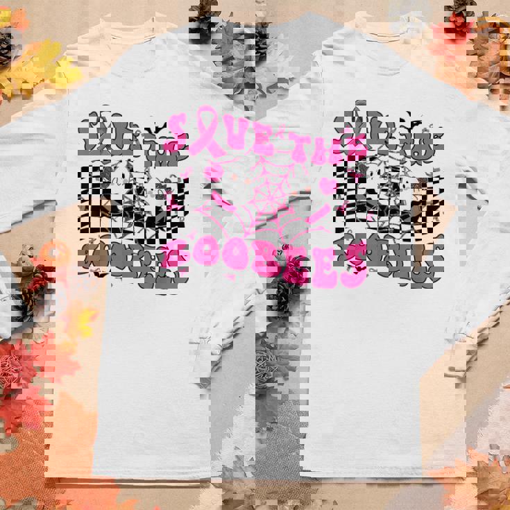 Groovy Save The Boo Bees Funny Breast Cancer Halloween Retro V2 Women Graphic Long Sleeve T-shirt Personalized Gifts