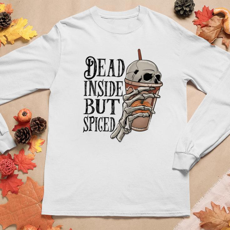 Halloween Spooky Skeleton Dead Inside But Spiged Women Graphic Long Sleeve T-shirt Funny Gifts