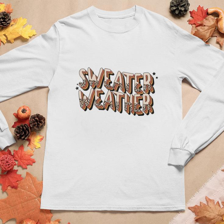 Happy Sweater Weather Fall Season Women Graphic Long Sleeve T-shirt Funny Gifts