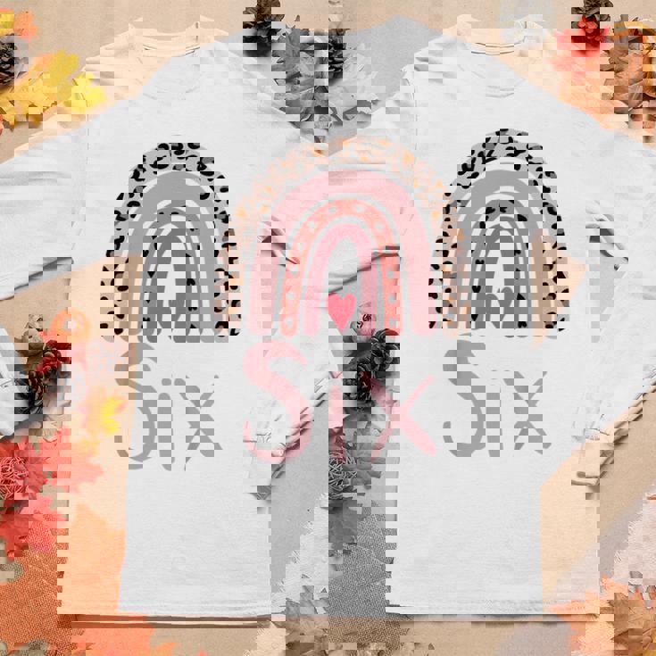 Kids 6 Year Old Leopard Rainbow Birthday Party Cute Girl 6Th Gift Women Graphic Long Sleeve T-shirt Personalized Gifts