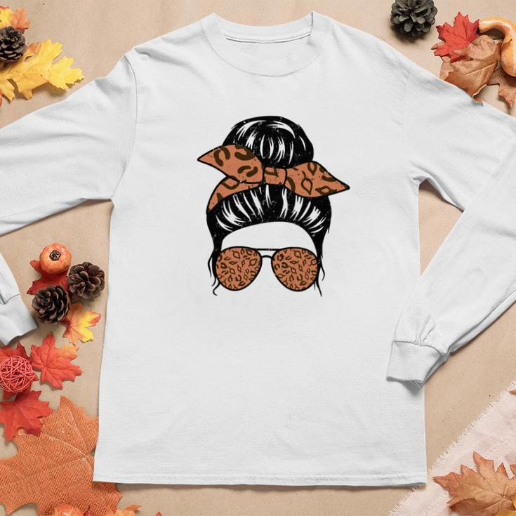 Messy Bun Cool Girl Pumpkin Fall Season Women Graphic Long Sleeve T-shirt Funny Gifts