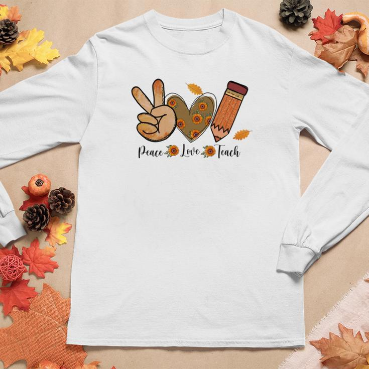 Peace Love Teach Teacher Life Fall Women Graphic Long Sleeve T-shirt Funny Gifts