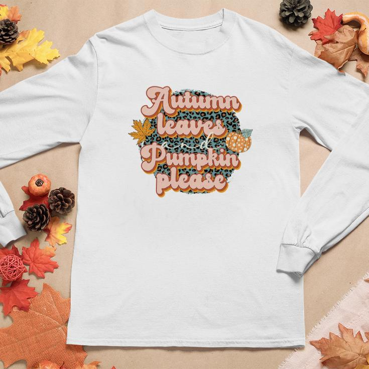 Retro Fall Autumn Leaves And Pumpkins Please Autumn Women Graphic Long Sleeve T-shirt Personalized Gifts