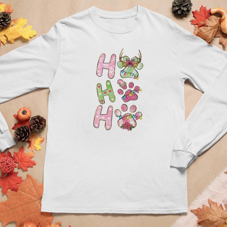 Retro Ho Ho Ho Paws Christmas Pet Lovers Christmas Women Graphic Long Sleeve T-shirt Funny Gifts