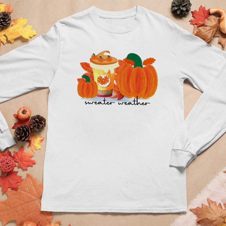 Sweater Weather Pumpkin Pie Fall Season Women Graphic Long Sleeve T-shirt Funny Gifts