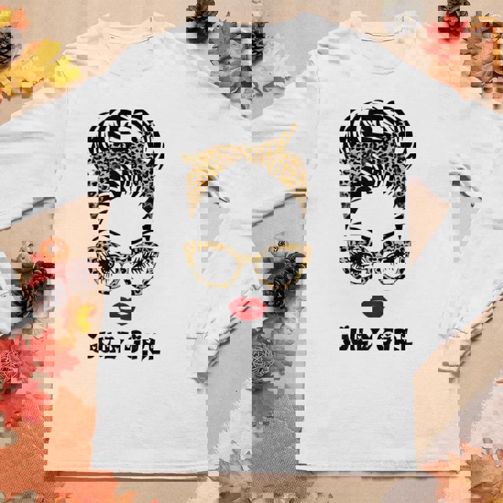 Womens Born In July Birthday Gift Leopard July Girl Women Graphic Long Sleeve T-shirt Personalized Gifts