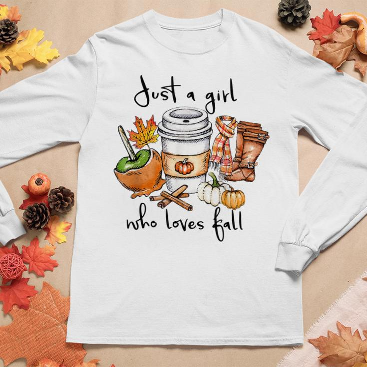 Womens Just A Girl Who Loves Fall Pumpin Spice Latte Autumn Women Graphic Long Sleeve T-shirt Personalized Gifts