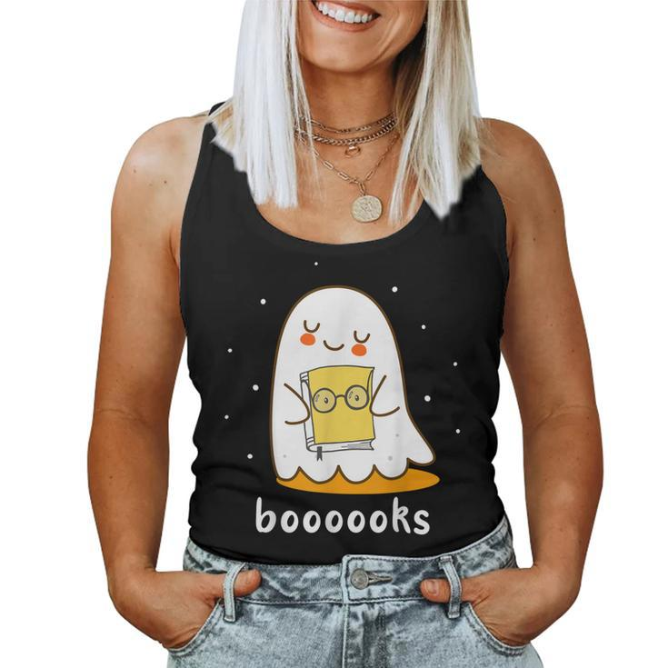 Booooks Cute Ghost Reading Library Books Halloween Teacher  Women Tank Top Basic Casual Daily Weekend Graphic