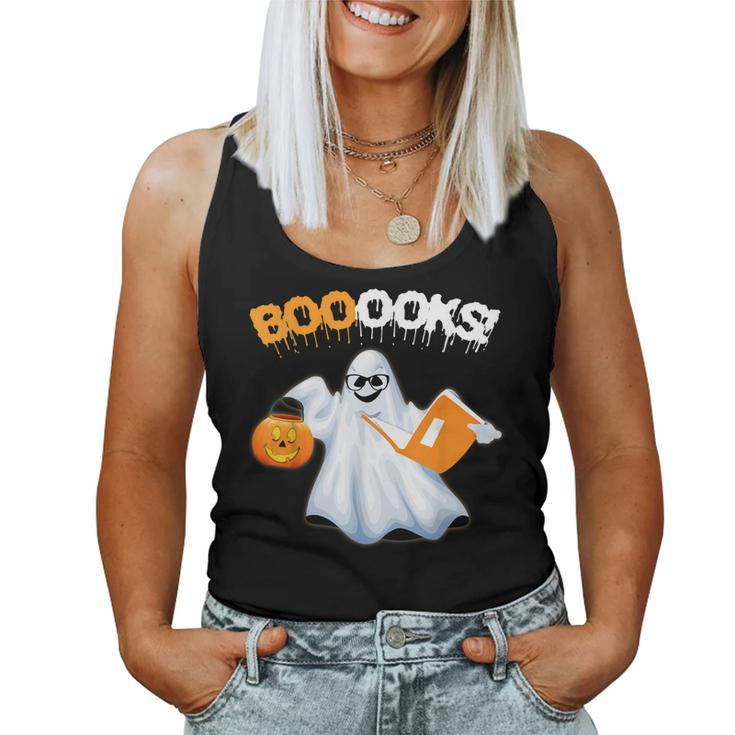 Cute Booooks Ghost Boo Read Books Library Teacher Halloween  Women Tank Top Basic Casual Daily Weekend Graphic