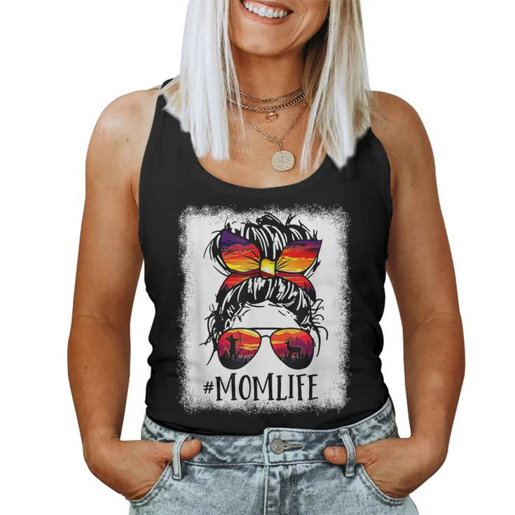 Deer Hunting Mom Life Messy Bun Archery Hunter Bleached  Women Tank Top Basic Casual Daily Weekend Graphic