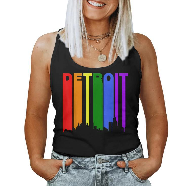 Detroit Michigan Rainbow Skyline Lgbt Gay Pride  Women Tank Top Basic Casual Daily Weekend Graphic