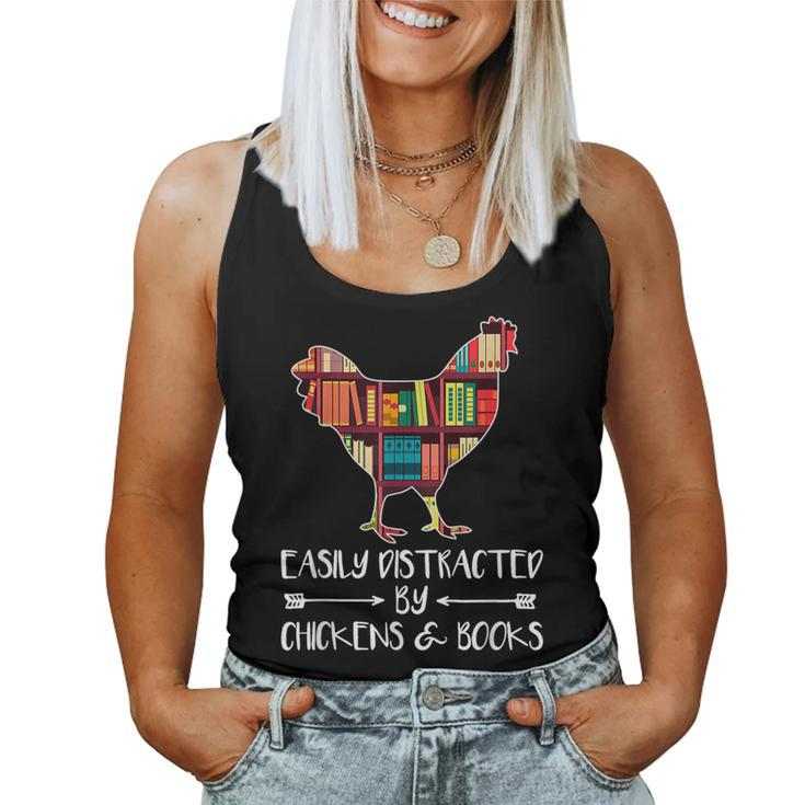 Easily Distracted By Chickens And Books - Chicken Book Lover  Women Tank Top Basic Casual Daily Weekend Graphic
