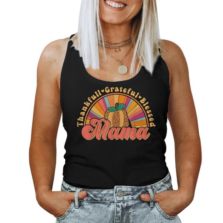 Groovy Thankful Grateful Blessed Mama Retro Pumpkin Fall  Women Tank Top Basic Casual Daily Weekend Graphic