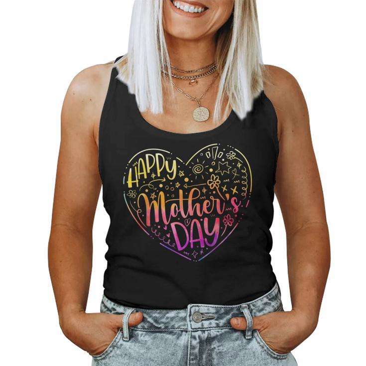 Happy Mothers Day With Tie-Dye Heart Mothers Day  Women Tank Top Basic Casual Daily Weekend Graphic