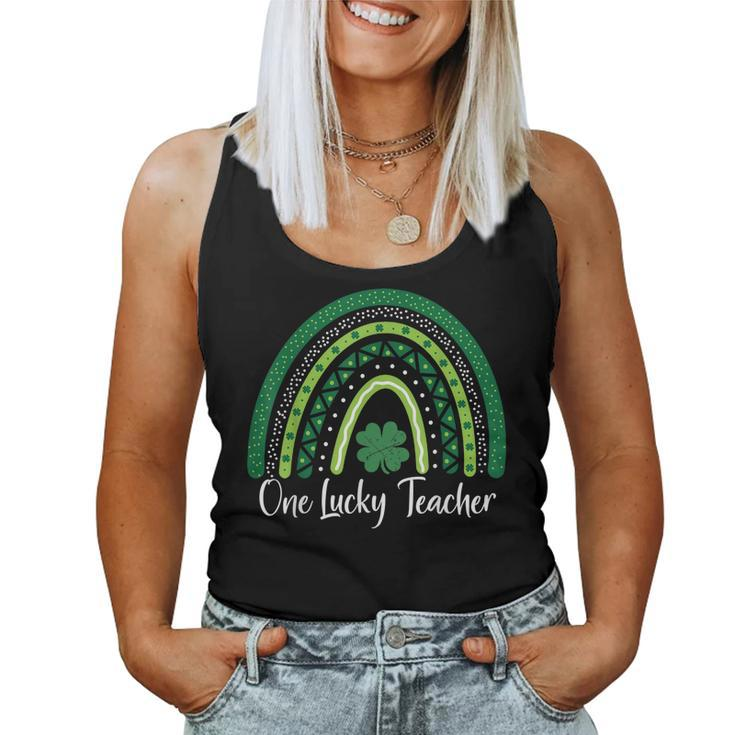 Happy St Patricks Day Cute One Lucky Teacher Rainbow Outfit  Women Tank Top Basic Casual Daily Weekend Graphic
