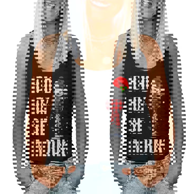 Ho Ho Holy Shit Im Drunk Wine Santa Christmas Women Tank Top Basic Casual Daily Weekend Graphic