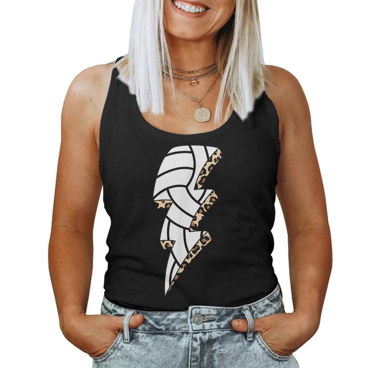 Leopard Volleyball Lightning Bolt Volleyball Mom Game Day  Women Tank Top Basic Casual Daily Weekend Graphic