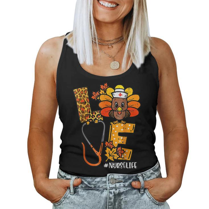 Love Turkey Stethoscope Nurse Life Thanksgiving Fall Autumn  Women Tank Top Basic Casual Daily Weekend Graphic