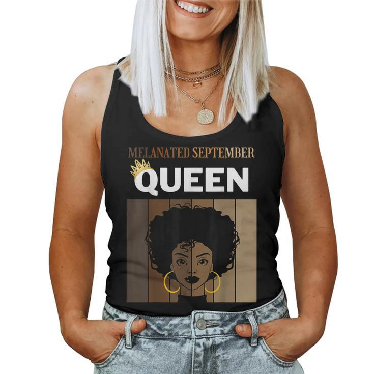 Melanated September Queen African American Woman Birthday  Women Tank Top Basic Casual Daily Weekend Graphic
