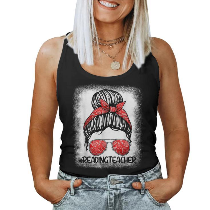 Messy Bun Reading Teacher Life  1St Day Of School  Women Tank Top Basic Casual Daily Weekend Graphic