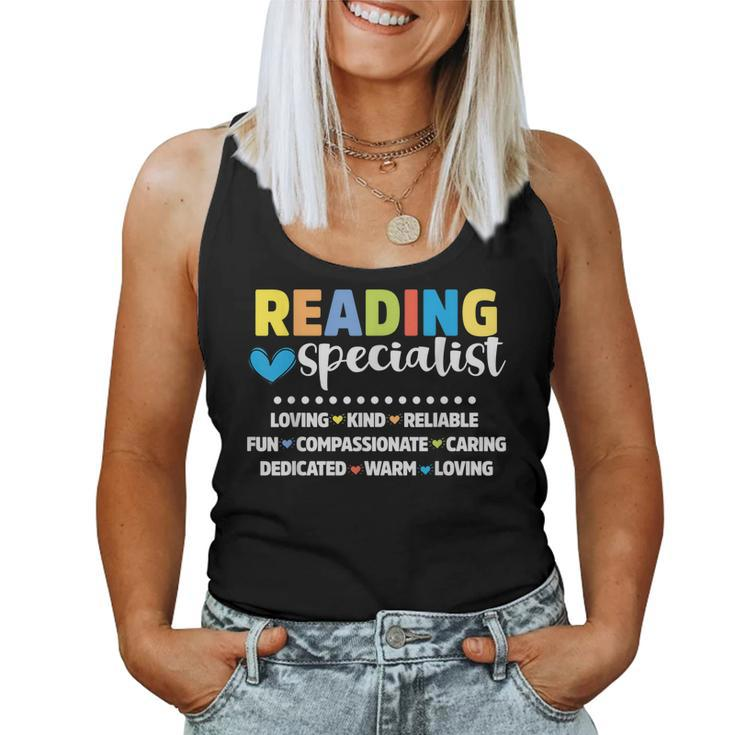 Reading Teacher Literacy Coach Cute Reading Specialist  Women Tank Top Basic Casual Daily Weekend Graphic