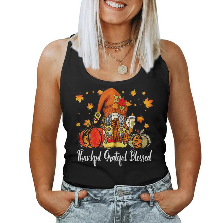 Womens Autumn Fall Outfit Gnome Thankful Grateful Blessed Pumpkin  V2 Women Tank Top Basic Casual Daily Weekend Graphic