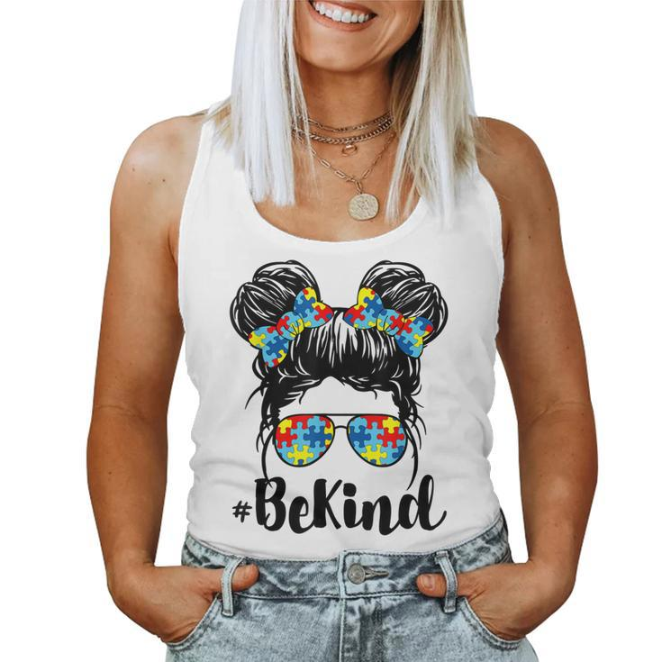 Be Kind Autism Awareness Messy Bun Girl   Women Tank Top Basic Casual Daily Weekend Graphic