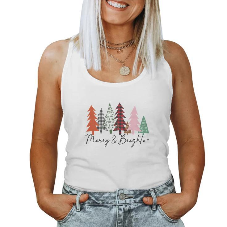 Christmas Tree Merry And Bright Retro Women Tank Top Basic Casual Daily Weekend Graphic