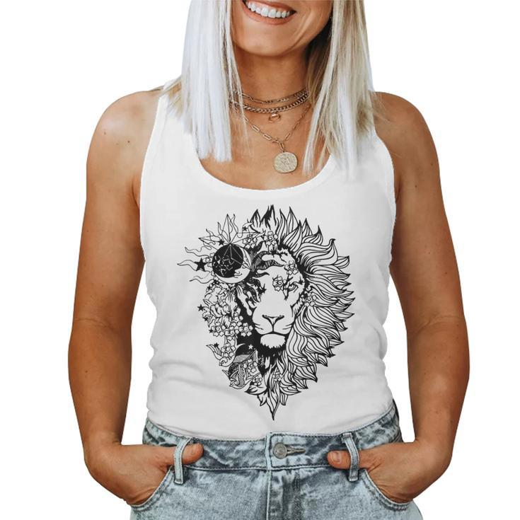 Floral Lion For Women Lion Flower Animal Lover Graphic Art  Women Tank Top Basic Casual Daily Weekend Graphic
