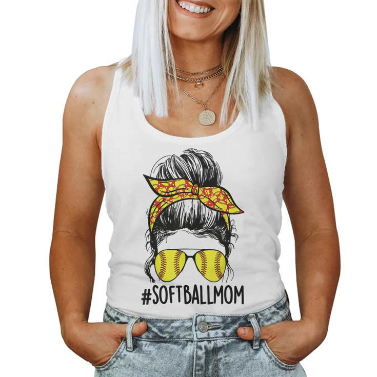 Funny Softball Mom Messy Bun Mama Mothers Day Sporty Mom  Women Tank Top Basic Casual Daily Weekend Graphic