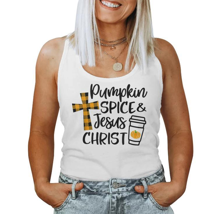 Hello Fall Pumpkin Spice & Jesus Christ Fall Christian Gift  Women Tank Top Basic Casual Daily Weekend Graphic