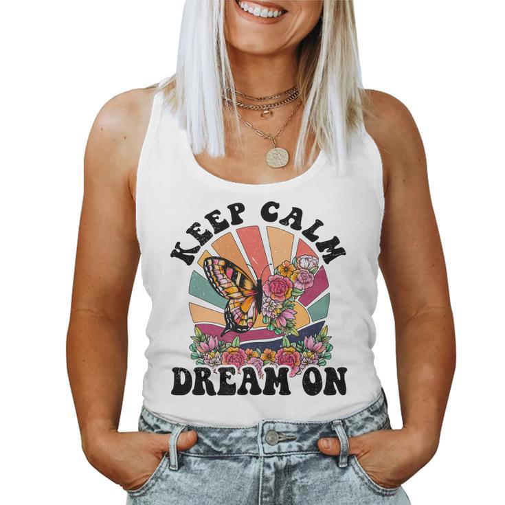 Keep Calm Dream On Vintage Boho Design V2 Women Tank Top Basic Casual Daily Weekend Graphic