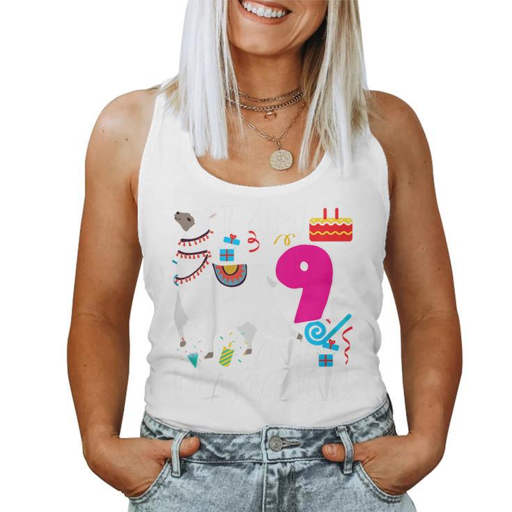 Kids 9 Year Old I Am 9 Years Old And Llamazing Llama 9Th Birthday  Women Tank Top Basic Casual Daily Weekend Graphic