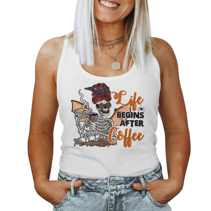 Life Begin After Coffee Halloween Mama Skeleton Costume  Women Tank Top Basic Casual Daily Weekend Graphic