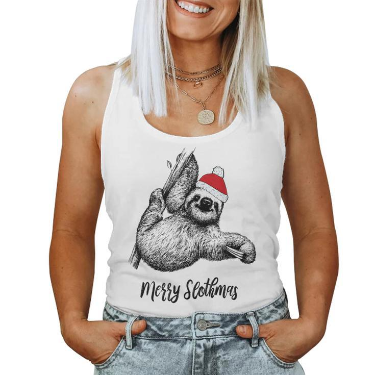 Merry Slothmas Christmas Pajama Santa Hat For Sloth Lovers  Women Tank Top Basic Casual Daily Weekend Graphic