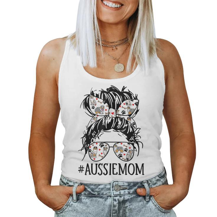 Messy Bun Mom Aussie Mom Glasses Mothers Day Dog Lovers  Women Tank Top Basic Casual Daily Weekend Graphic