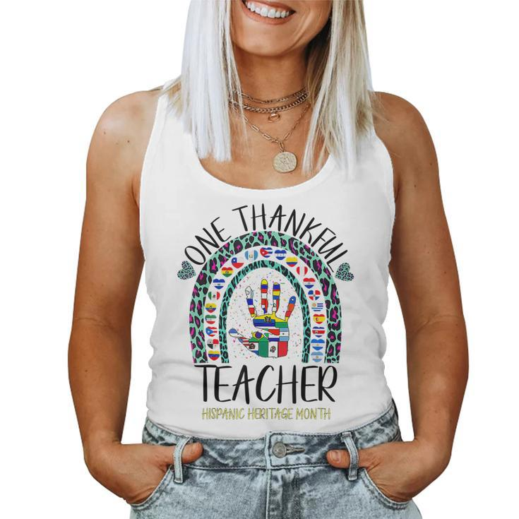 One Thankful Teacher Hispanic Heritage Month Countries Flags  V4 Women Tank Top Basic Casual Daily Weekend Graphic