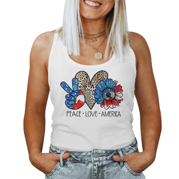 Peace Love America Leopard Sunflower 4Th Of July Patriotic  Women Tank Top Basic Casual Daily Weekend Graphic